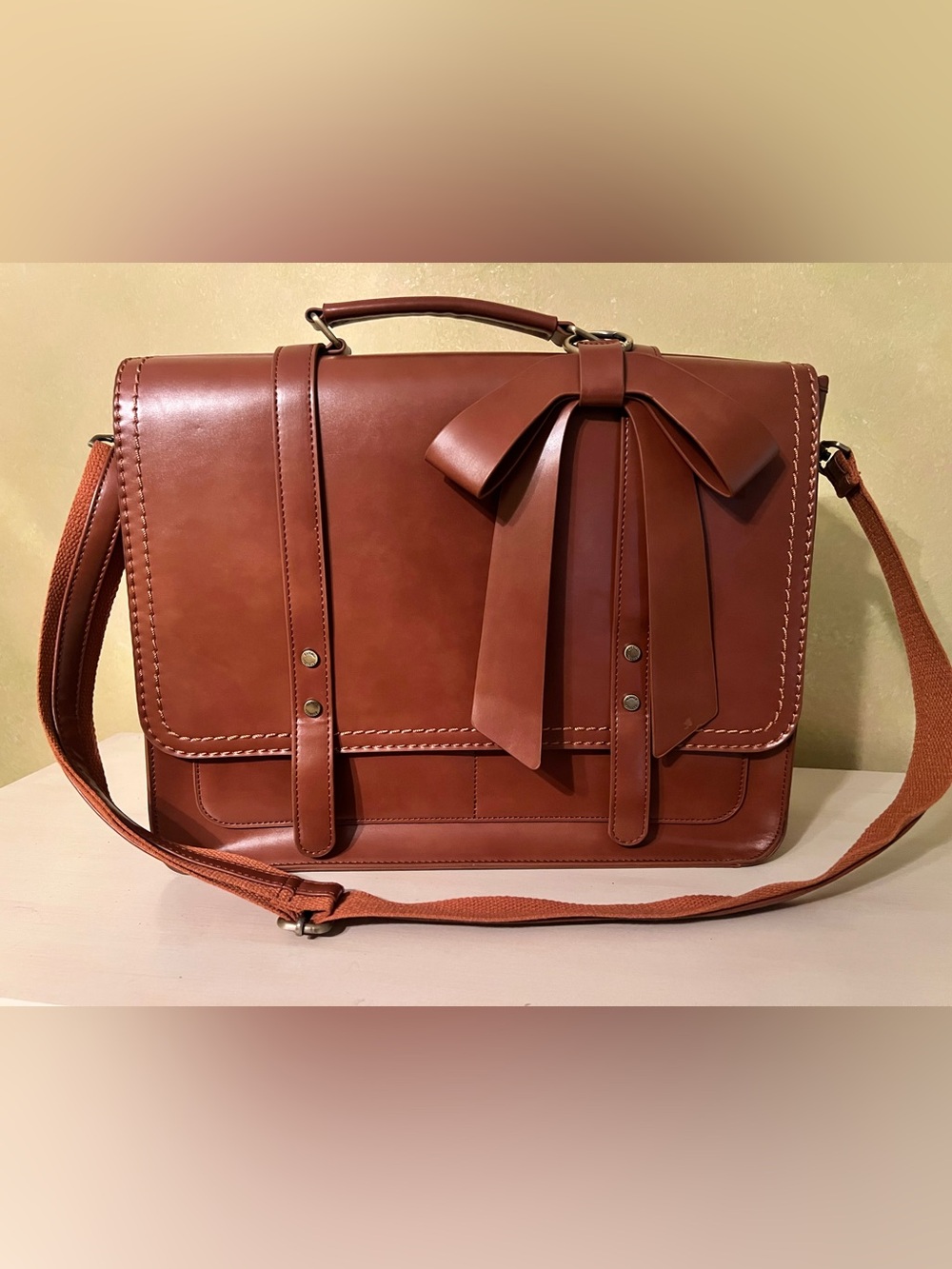Ecosusi Brown Bow Laptop Bag Vegan Leather With Matching Organizer Folder